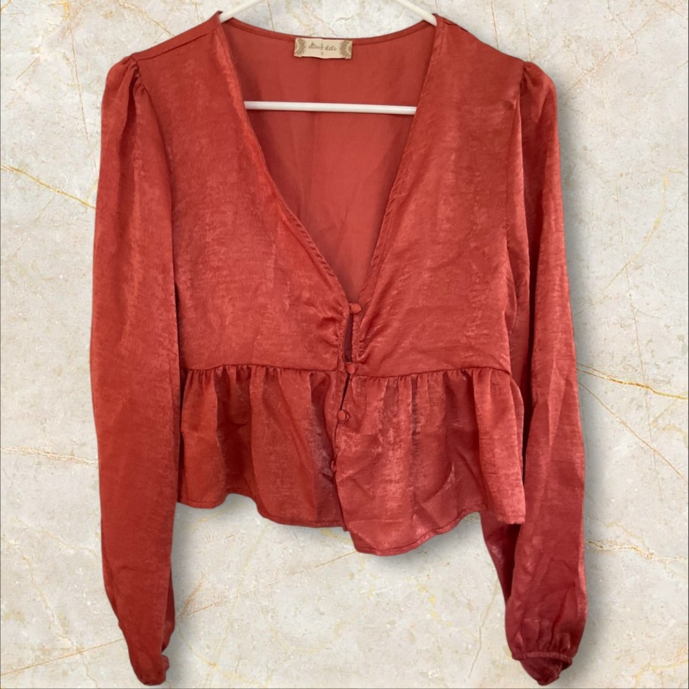 Altar’d State Crop Satin Like LongSleeve Blouse